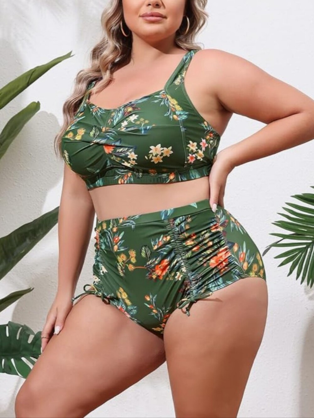 Hanna Nikole 2 piece swimsuit swimming Women’s 12W tropical greens flouncy New